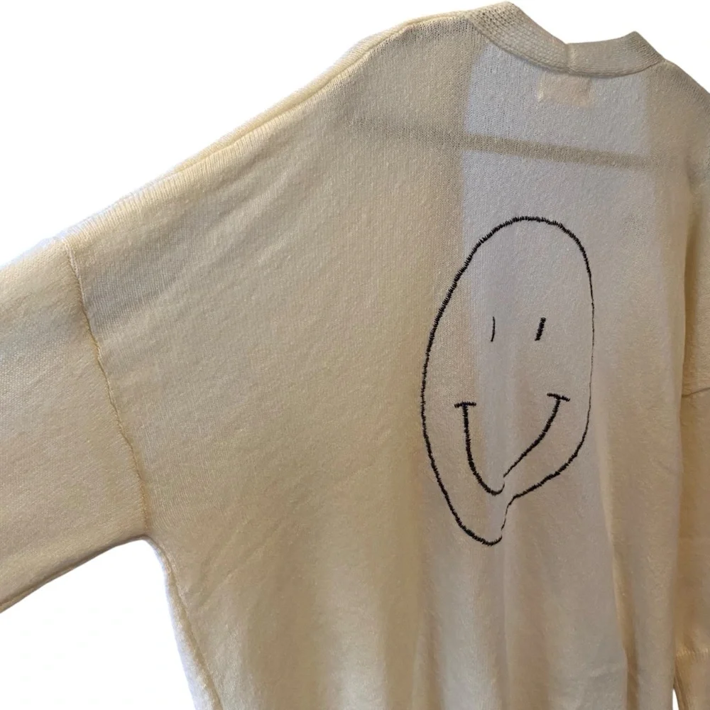 First Love Smiley Face Cream Sweater Cardigan Womens Plus Size 3X - Picture 3 of 6